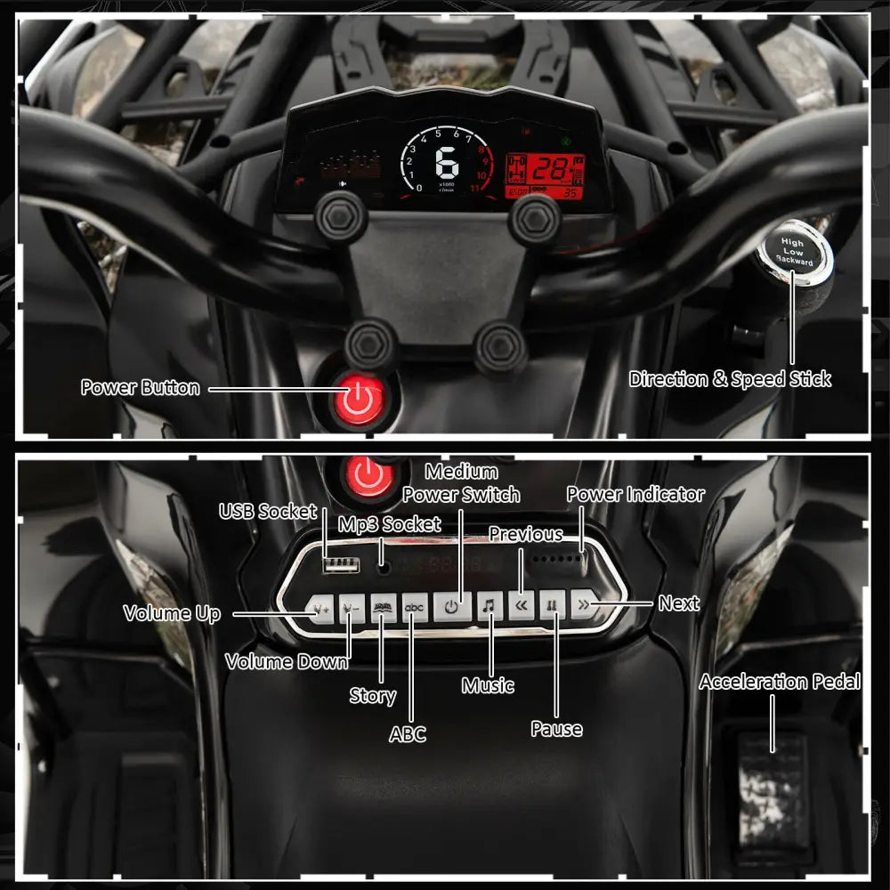 12V Kids Ride On ATV 4 Wheeler with MP3 and Headlights-Black - Black - Powered Ride On Toys
