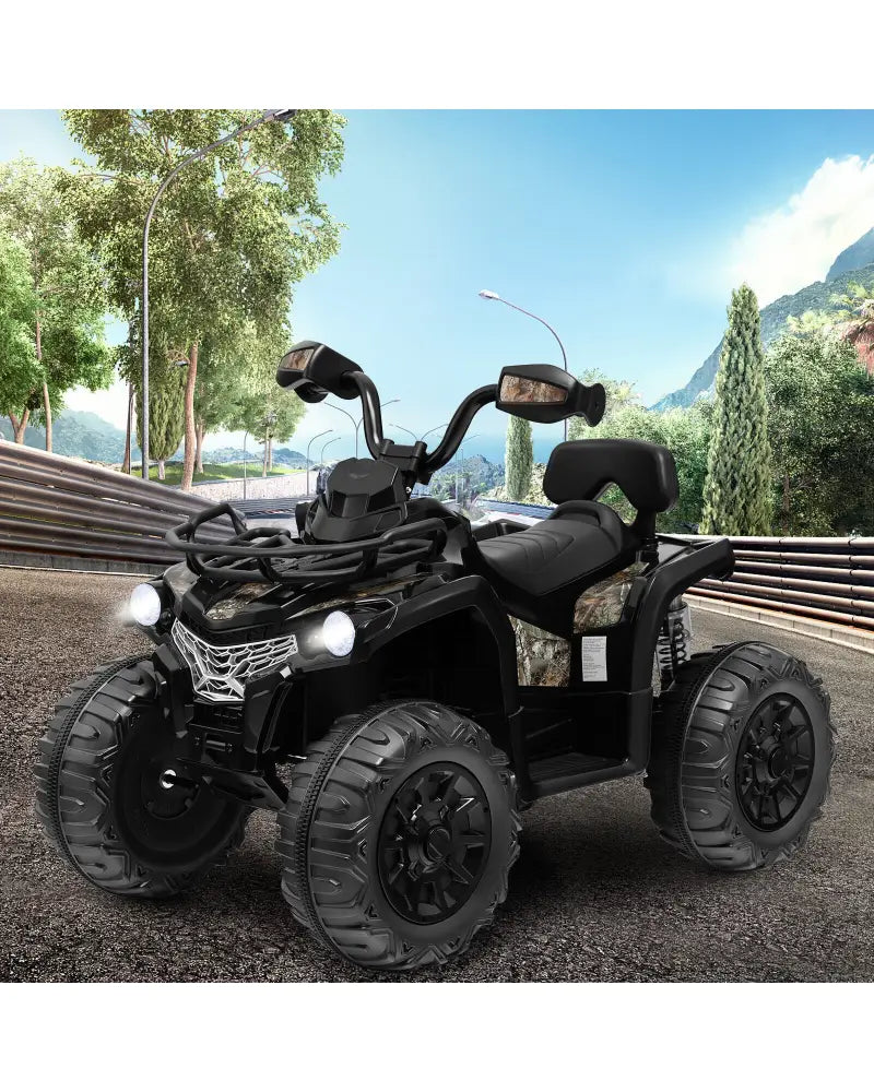 12V Kids Ride On ATV 4 Wheeler with MP3 and Headlights-Black - Black - Powered Ride On Toys