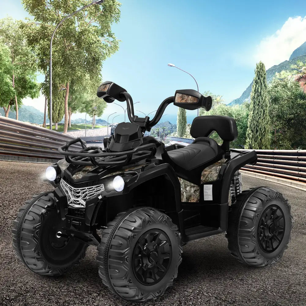 12V Kids Ride On ATV 4 Wheeler with MP3 and Headlights-Black - Black - Powered Ride On Toys