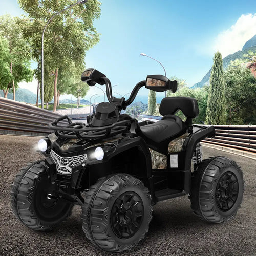 12V Kids Ride On ATV 4 Wheeler with MP3 and Headlights-Black - Black - Powered Ride On Toys