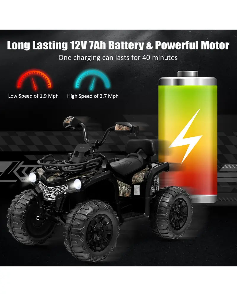 12V Kids Ride On ATV 4 Wheeler with MP3 and Headlights-Black - Black - Powered Ride On Toys