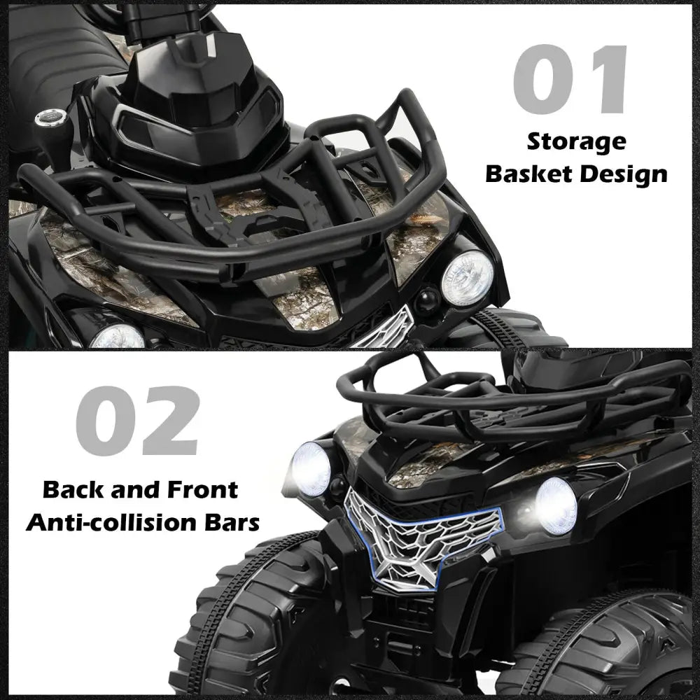12V Kids Ride On ATV 4 Wheeler with MP3 and Headlights-Black - Black - Powered Ride On Toys