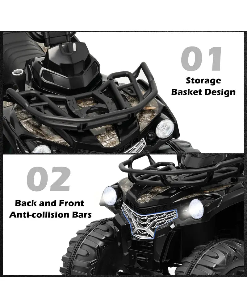 12V Kids Ride On ATV 4 Wheeler with MP3 and Headlights-Black - Black - Powered Ride On Toys