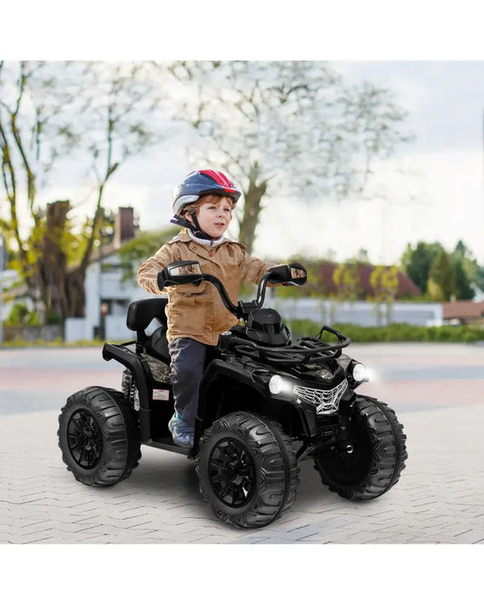 12V Kids Ride On ATV 4 Wheeler with MP3 and Headlights-Black - Black - Powered Ride On Toys