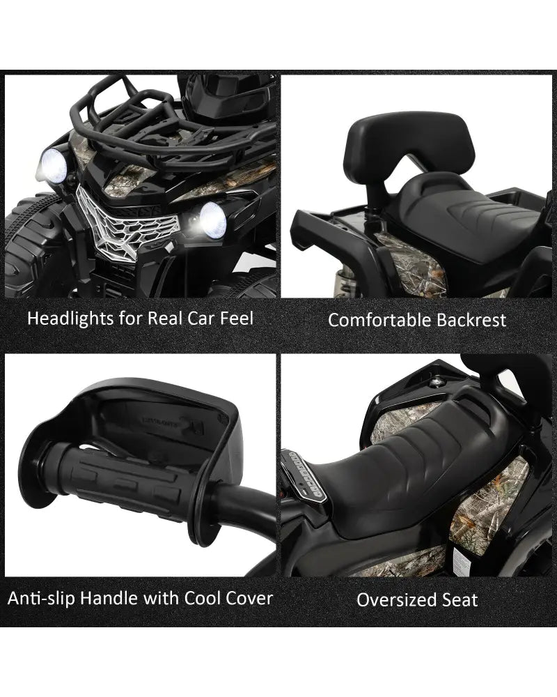 12V Kids Ride On ATV 4 Wheeler with MP3 and Headlights-Black - Black - Powered Ride On Toys