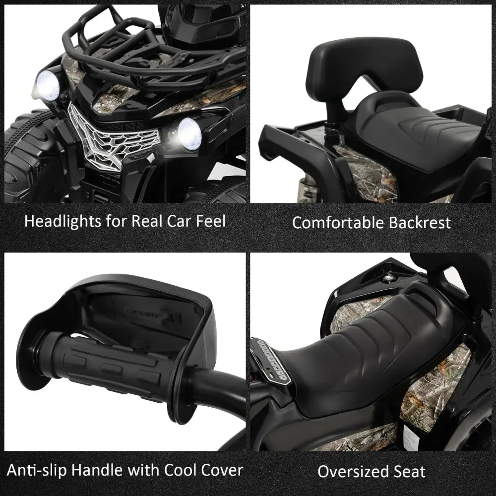 12V Kids Ride On ATV 4 Wheeler with MP3 and Headlights-Black - Black - Powered Ride On Toys