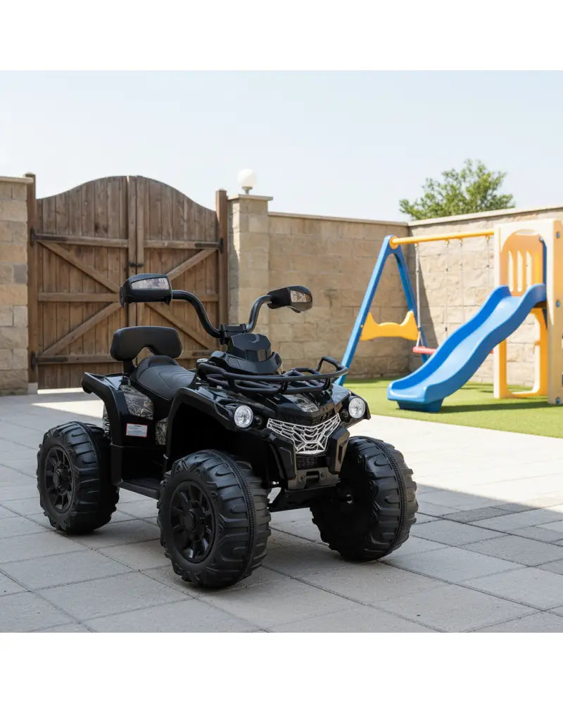 12V Kids Ride On ATV 4 Wheeler with MP3 and Headlights-Black - Black - Powered Ride On Toys