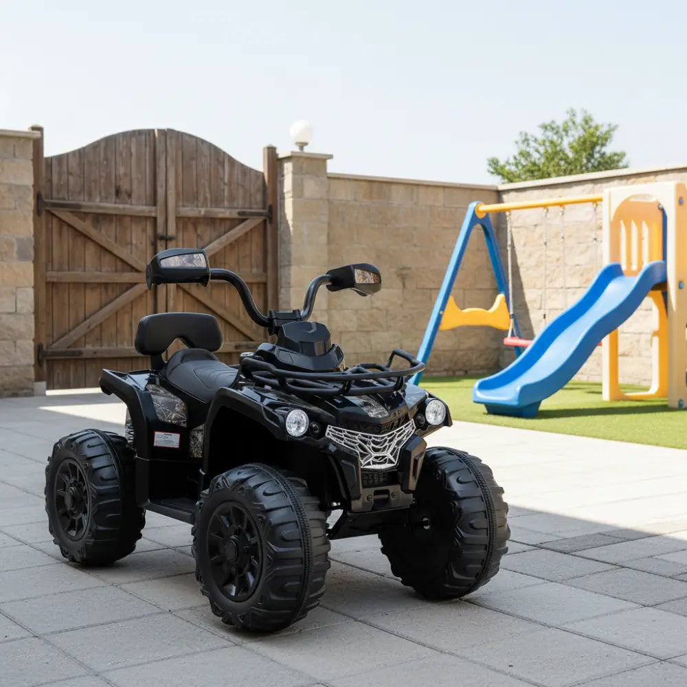 12V Kids Ride On ATV 4 Wheeler with MP3 and Headlights-Black - Black - Powered Ride On Toys