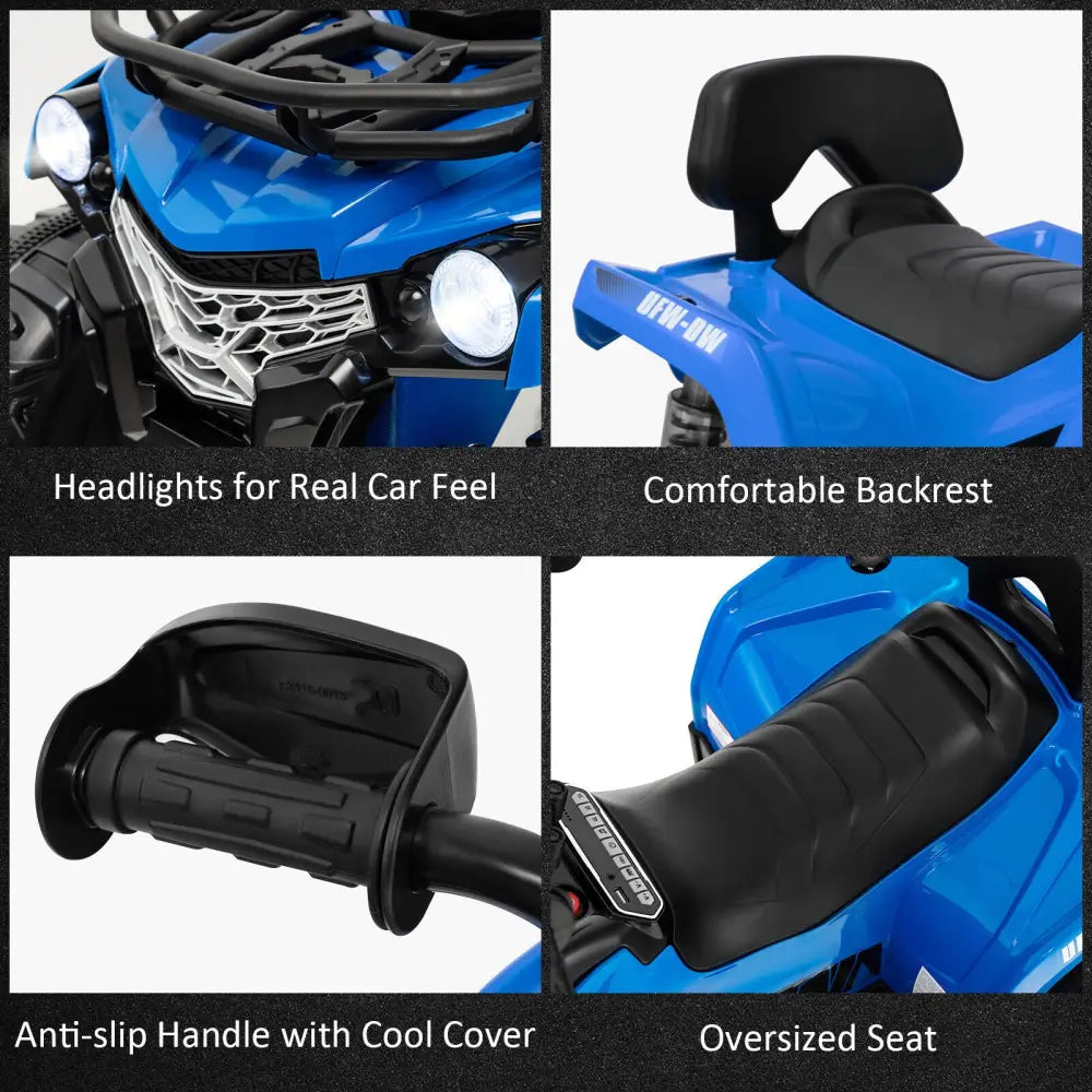 12V Kids Ride On ATV 4 Wheeler with MP3 and Headlights-Blue - Blue - Powered Ride On Toys