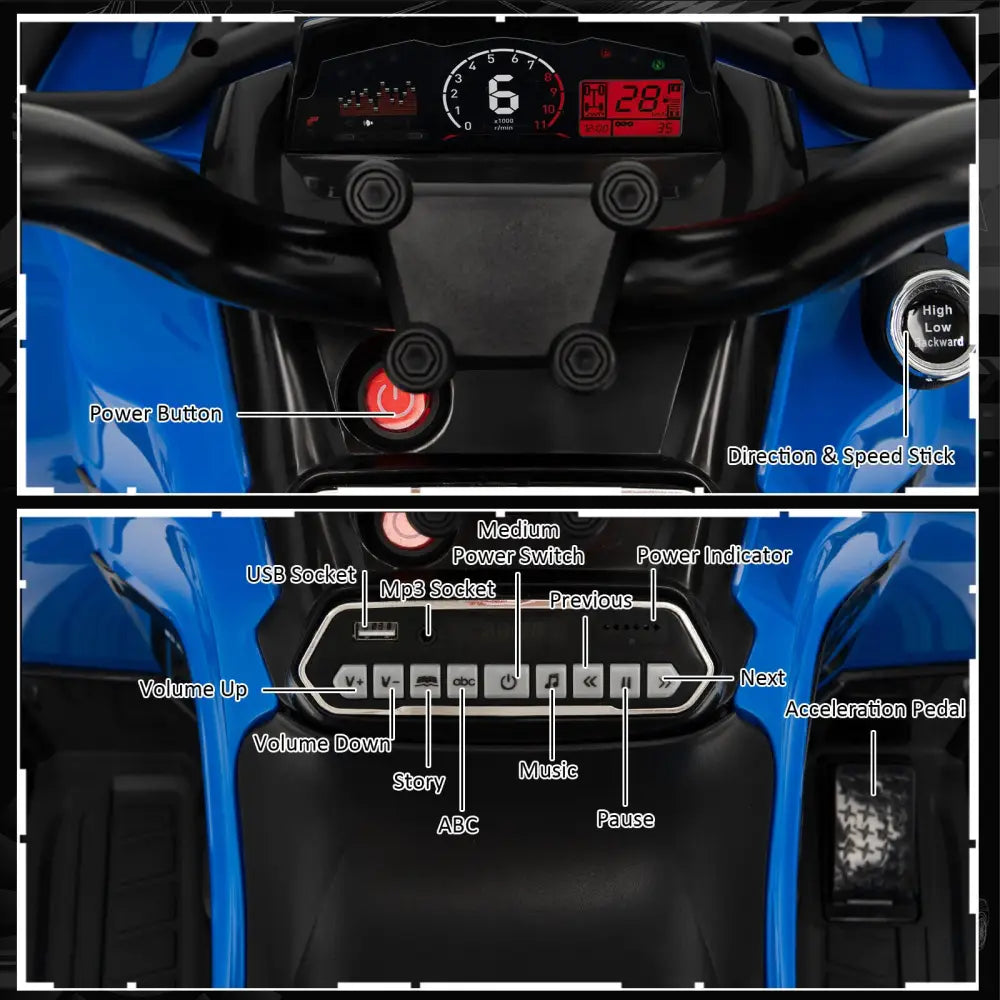 12V Kids Ride On ATV 4 Wheeler with MP3 and Headlights-Blue - Blue - Powered Ride On Toys
