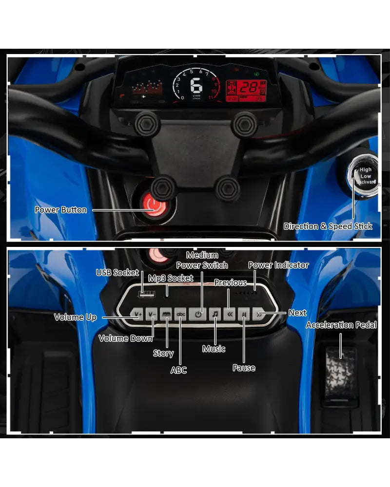 12V Kids Ride On ATV 4 Wheeler with MP3 and Headlights-Blue - Blue - Powered Ride On Toys