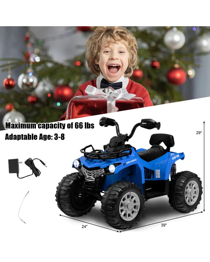 12V Kids Ride On ATV 4 Wheeler with MP3 and Headlights-Blue - Blue - Powered Ride On Toys