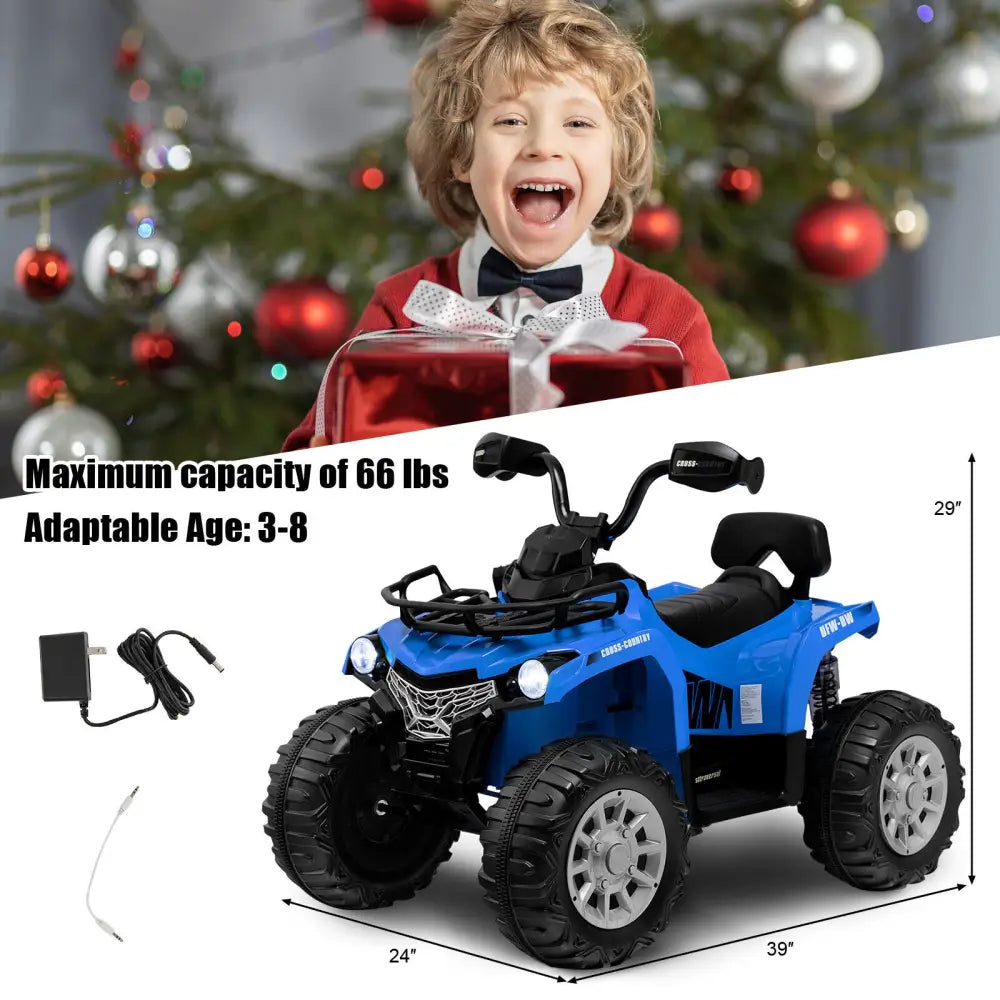 12V Kids Ride On ATV 4 Wheeler with MP3 and Headlights-Blue - Blue - Powered Ride On Toys
