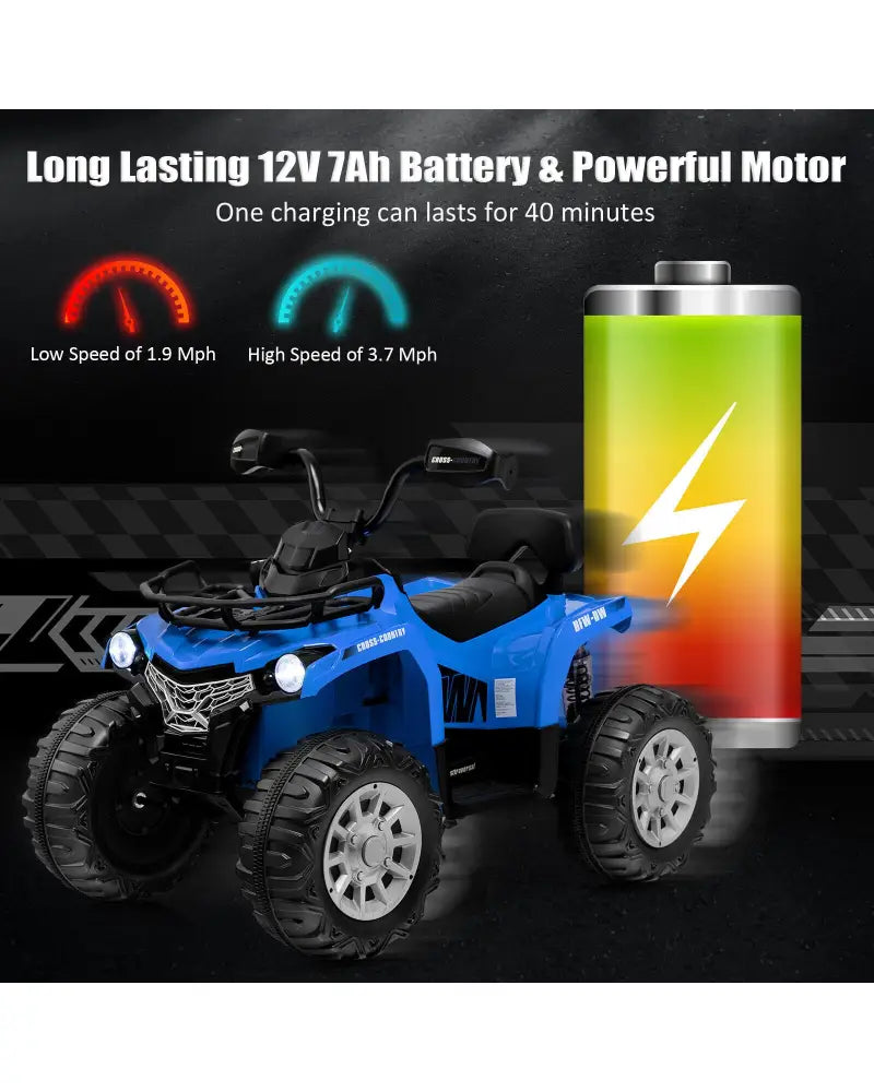 12V Kids Ride On ATV 4 Wheeler with MP3 and Headlights-Blue - Blue - Powered Ride On Toys
