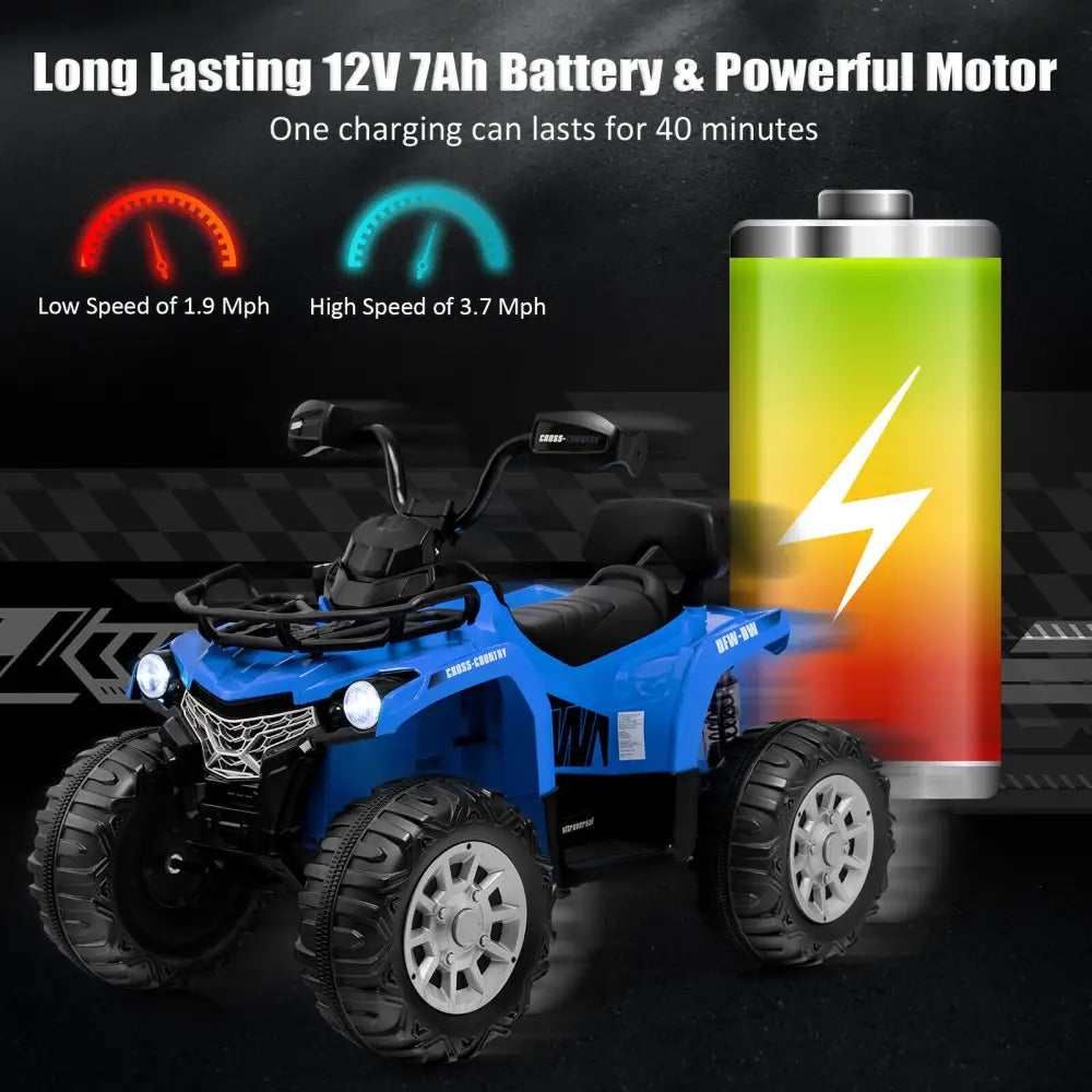 12V Kids Ride On ATV 4 Wheeler with MP3 and Headlights-Blue - Blue - Powered Ride On Toys