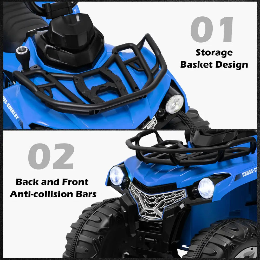 12V Kids Ride On ATV 4 Wheeler with MP3 and Headlights-Blue - Blue - Powered Ride On Toys