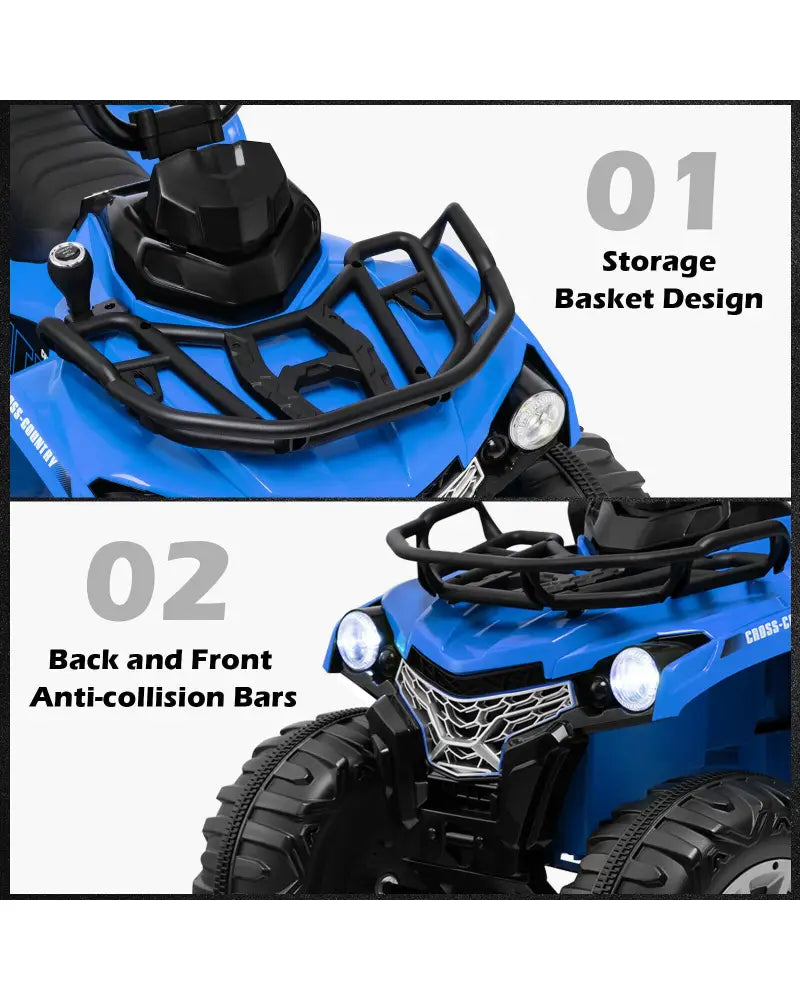 12V Kids Ride On ATV 4 Wheeler with MP3 and Headlights-Blue - Blue - Powered Ride On Toys