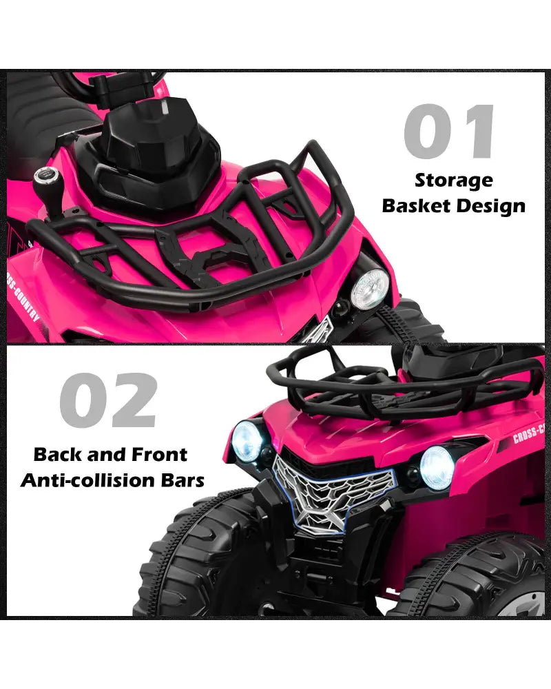 12V Kids Ride On ATV 4 Wheeler with MP3 and Headlights-Pink - Pink - Powered Ride On Toys
