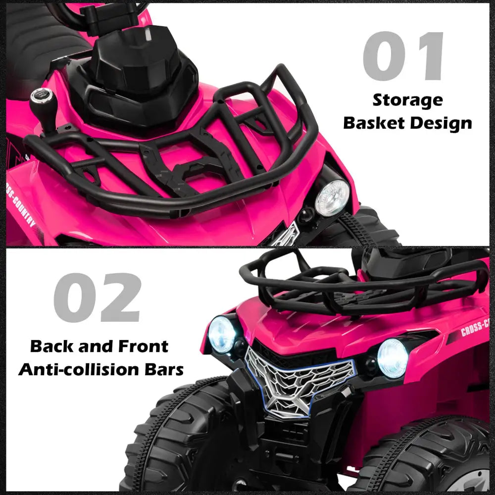 12V Kids Ride On ATV 4 Wheeler with MP3 and Headlights-Pink - Pink - Powered Ride On Toys