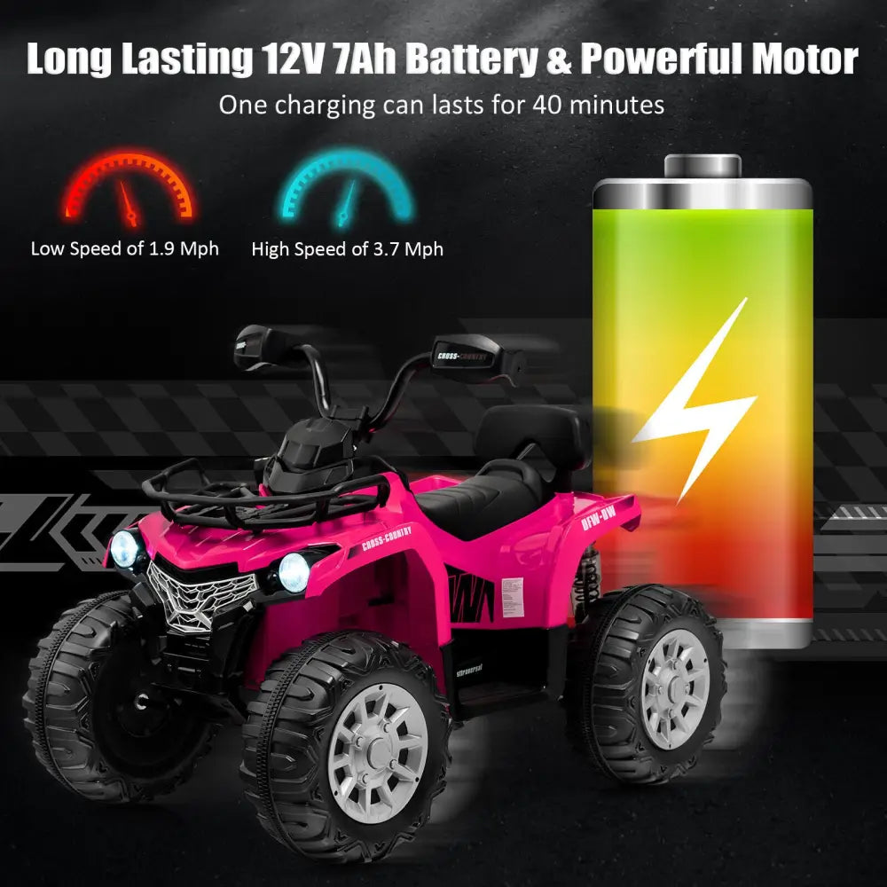 12V Kids Ride On ATV 4 Wheeler with MP3 and Headlights-Pink - Pink - Powered Ride On Toys
