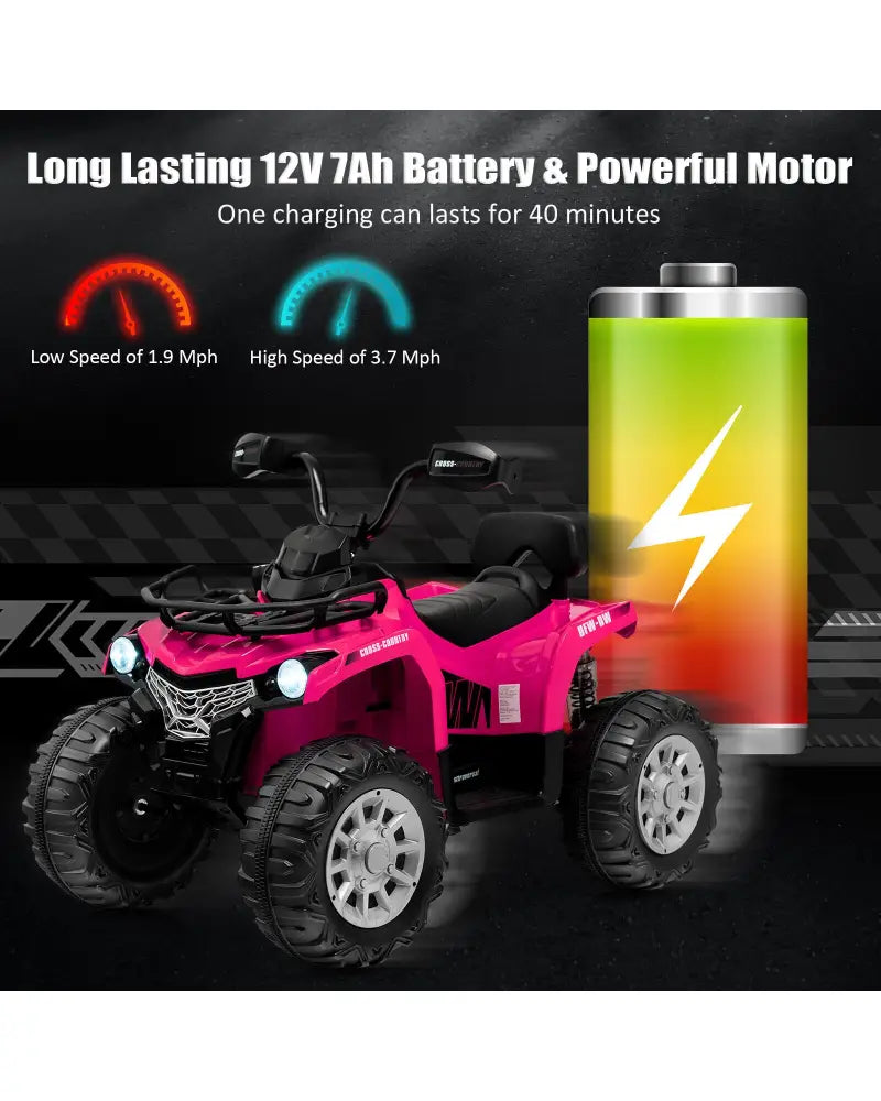 12V Kids Ride On ATV 4 Wheeler with MP3 and Headlights-Pink - Pink - Powered Ride On Toys