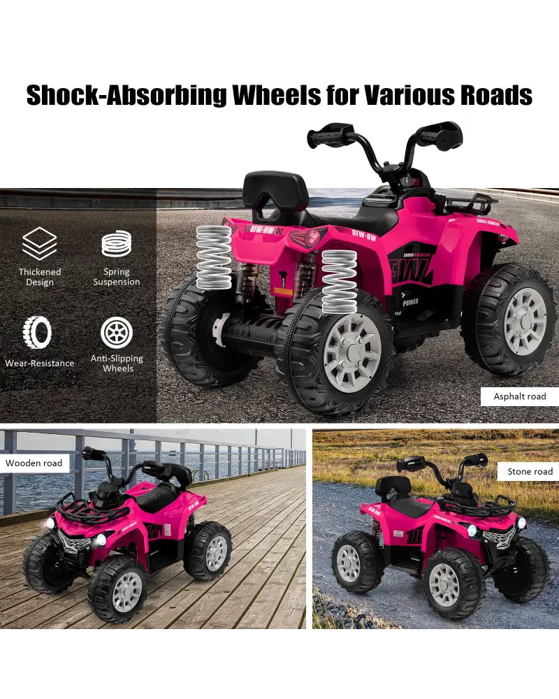 12V Kids Ride On ATV 4 Wheeler with MP3 and Headlights-Pink - Pink - Powered Ride On Toys