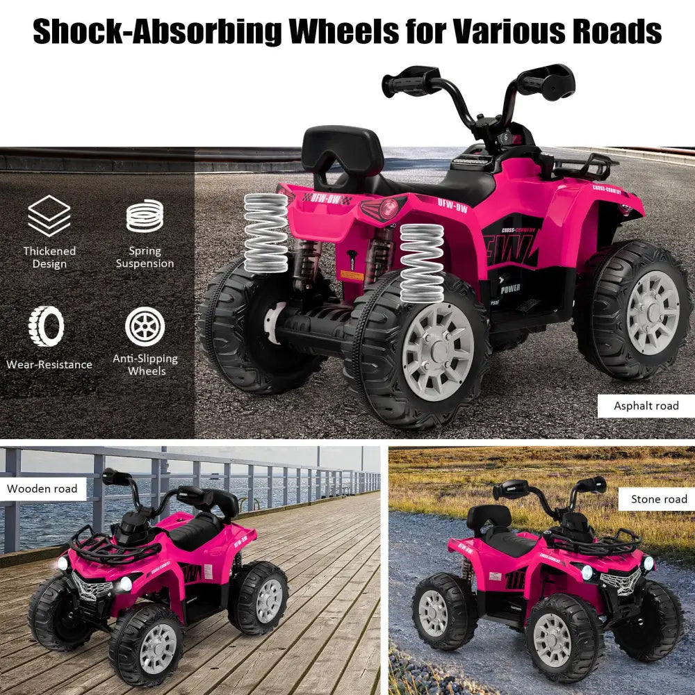12V Kids Ride On ATV 4 Wheeler with MP3 and Headlights-Pink - Pink - Powered Ride On Toys