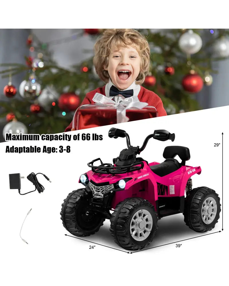 12V Kids Ride On ATV 4 Wheeler with MP3 and Headlights-Pink - Pink - Powered Ride On Toys
