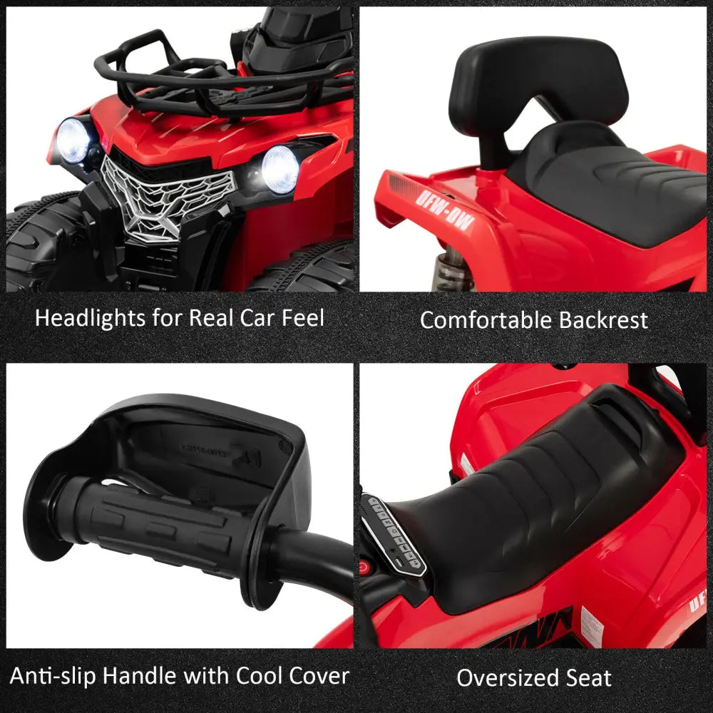 12V Kids Ride On ATV 4 Wheeler with MP3 and Headlights-Red - Red - Powered Ride On Toys