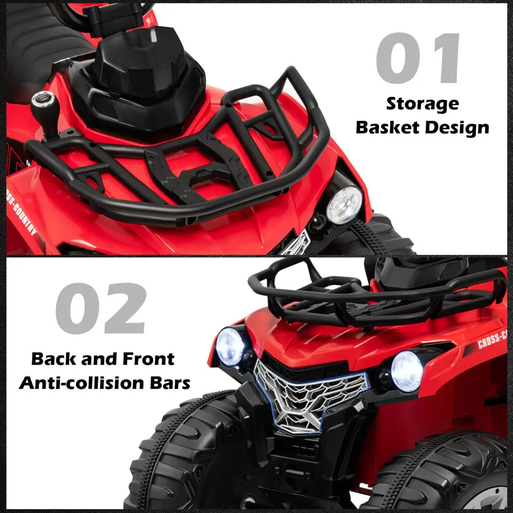 12V Kids Ride On ATV 4 Wheeler with MP3 and Headlights-Red - Red - Powered Ride On Toys