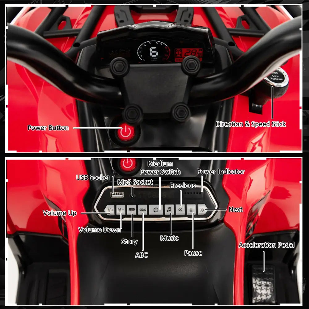 12V Kids Ride On ATV 4 Wheeler with MP3 and Headlights-Red - Red - Powered Ride On Toys