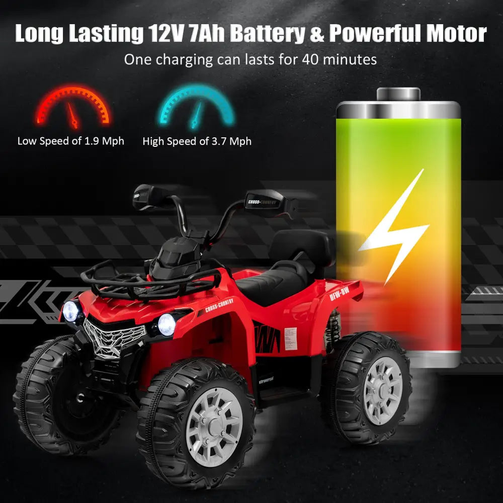 12V Kids Ride On ATV 4 Wheeler with MP3 and Headlights-Red - Red - Powered Ride On Toys