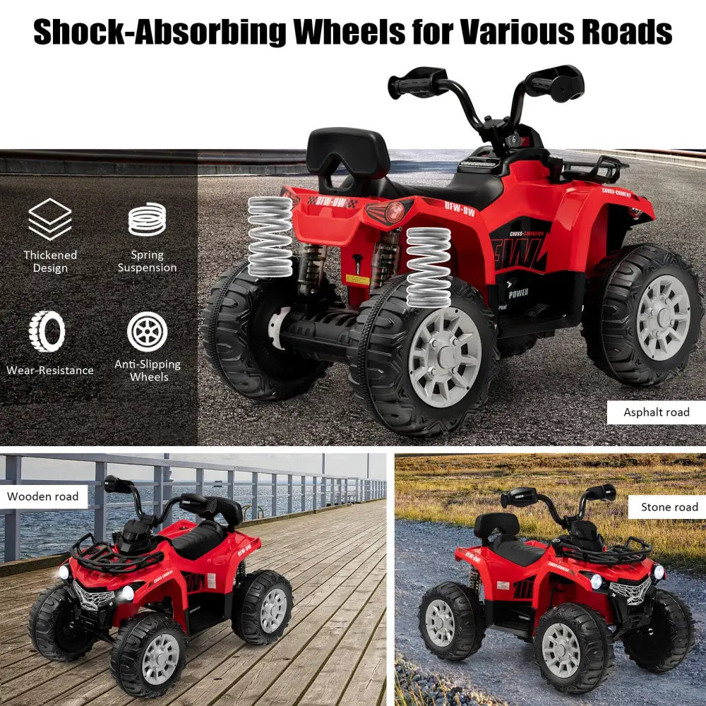 12V Kids Ride On ATV 4 Wheeler with MP3 and Headlights-Red - Red - Powered Ride On Toys