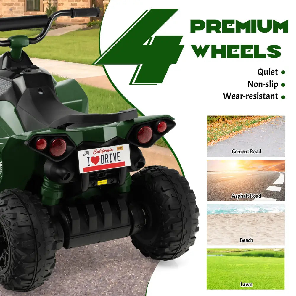 12V Kids Ride On ATV with High/Low Speed and Comfortable Seat-Army Green - Army Green - Powered Ride On Toys