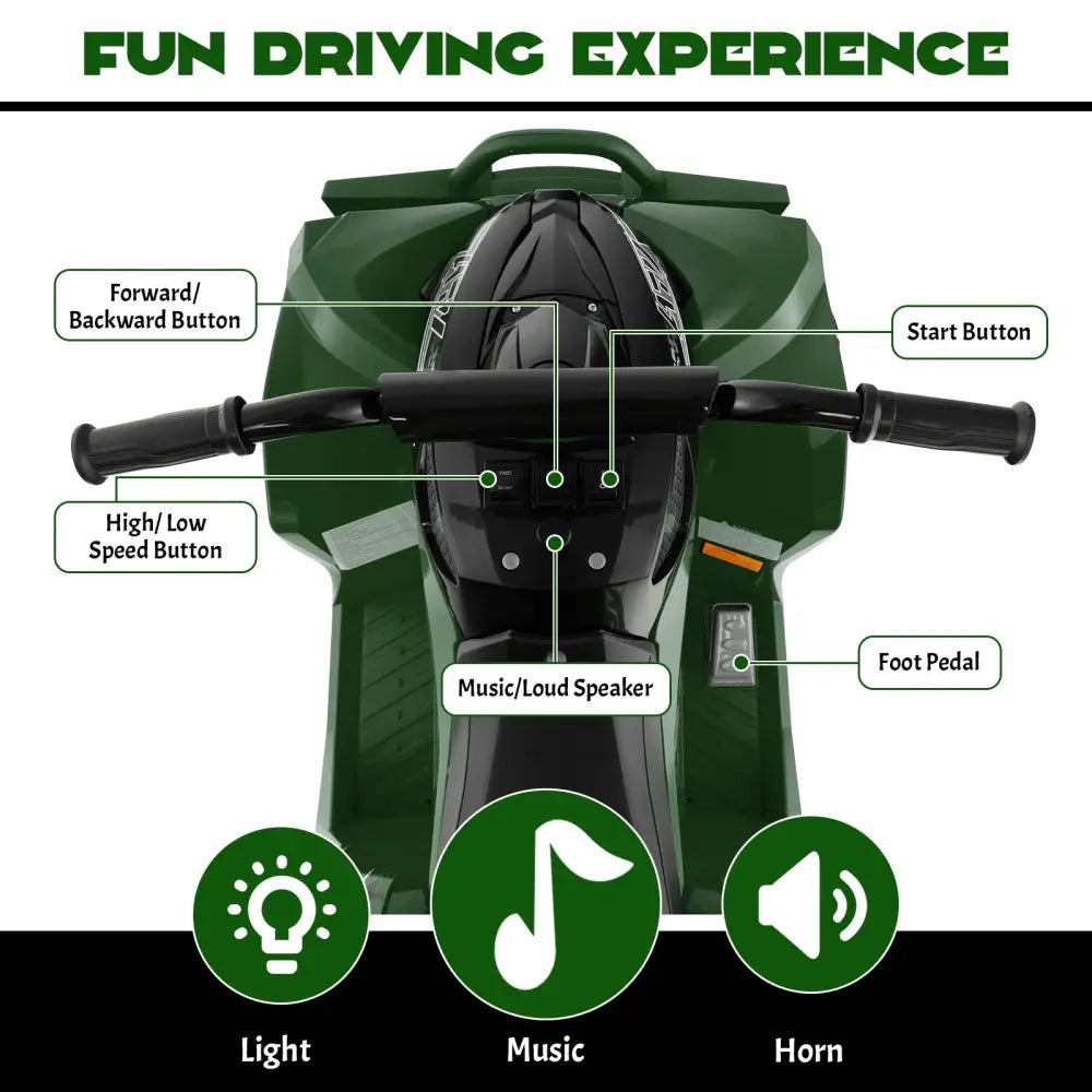 12V Kids Ride On ATV with High/Low Speed and Comfortable Seat-Army Green - Army Green - Powered Ride On Toys