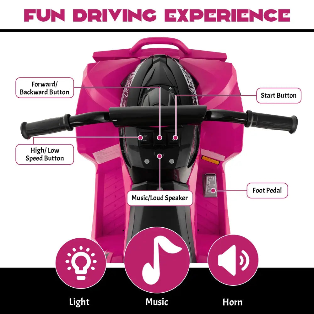 12V Kids Ride On ATV with High/Low Speed and Comfortable Seat - Pink - Powered Ride On Toys