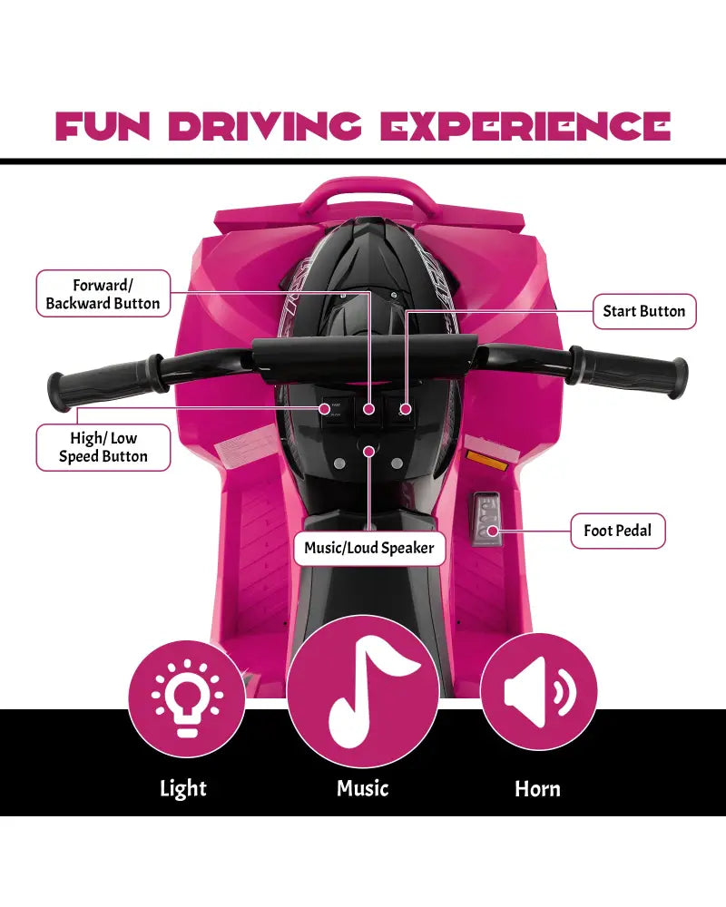 12V Kids Ride On ATV with High/Low Speed and Comfortable Seat - Pink - Powered Ride On Toys