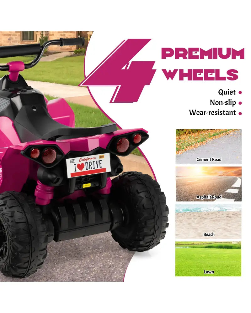 12V Kids Ride On ATV with High/Low Speed and Comfortable Seat - Pink - Powered Ride On Toys