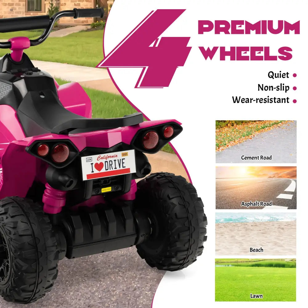 12V Kids Ride On ATV with High/Low Speed and Comfortable Seat - Pink - Powered Ride On Toys