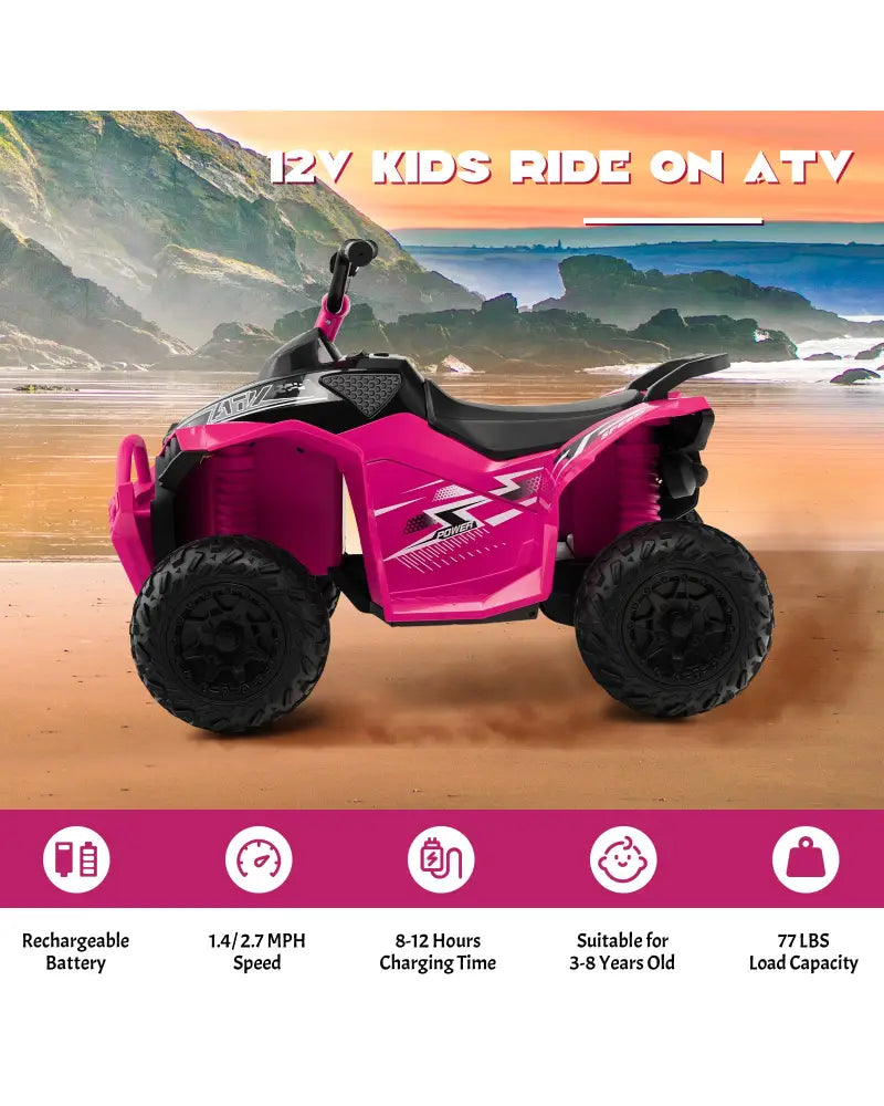 12V Kids Ride On ATV with High/Low Speed and Comfortable Seat - Pink - Powered Ride On Toys