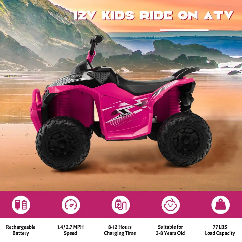 12V Kids Ride On ATV with High/Low Speed and Comfortable Seat - Pink - Powered Ride On Toys