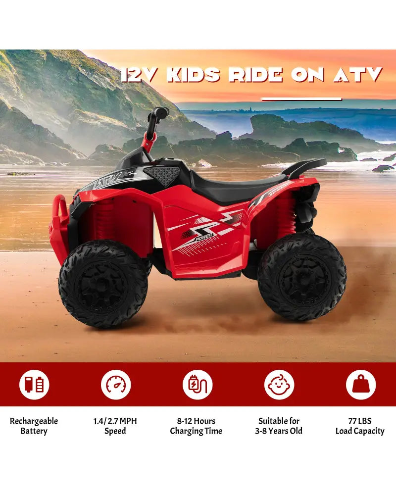 12V Kids Ride On ATV with High/Low Speed and Comfortable Seat-Red - Red - Powered Ride On Toys