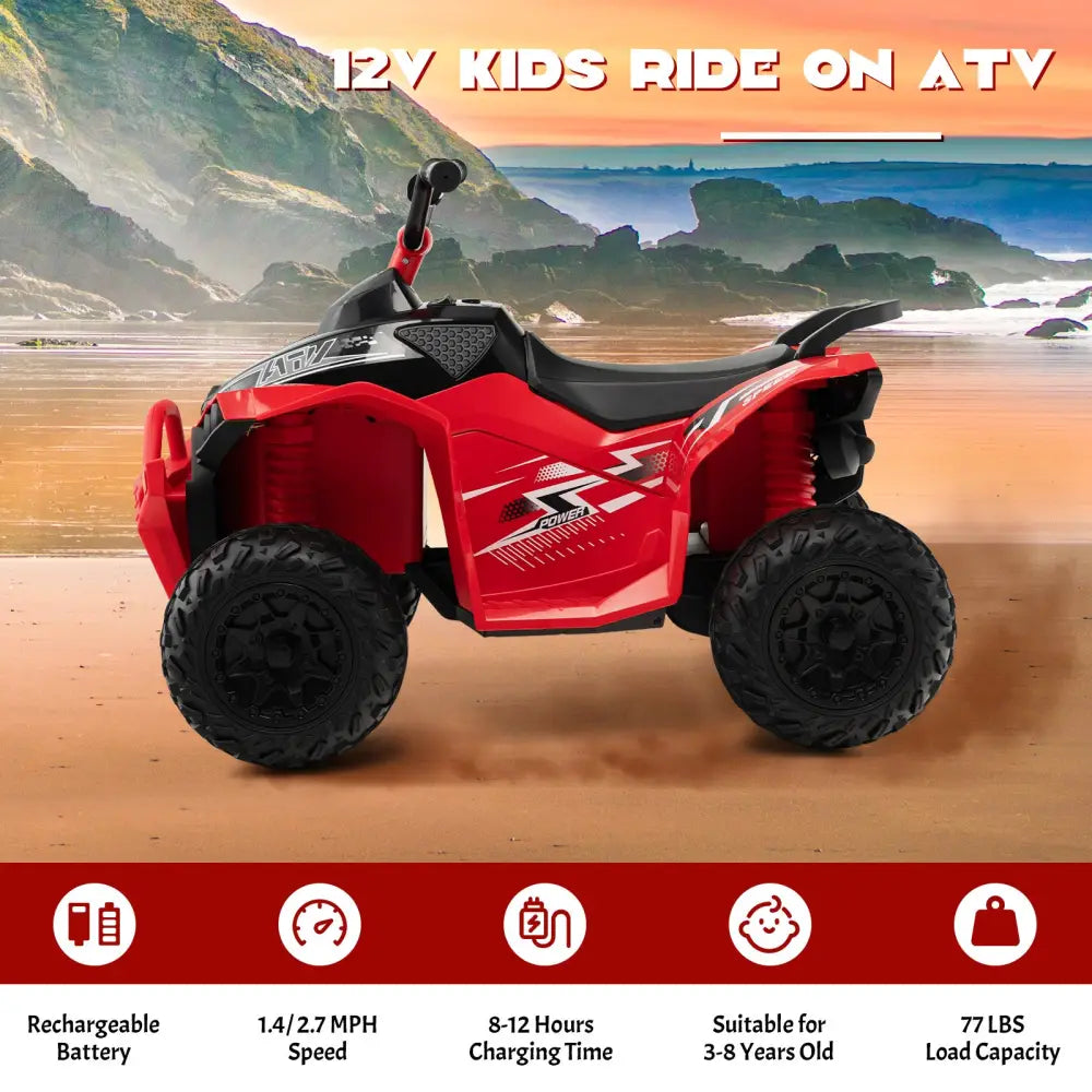 12V Kids Ride On ATV with High/Low Speed and Comfortable Seat-Red - Red - Powered Ride On Toys