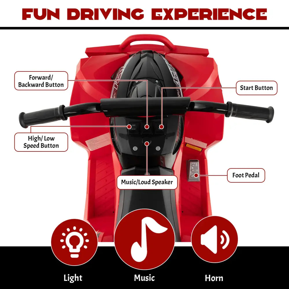 12V Kids Ride On ATV with High/Low Speed and Comfortable Seat-Red - Red - Powered Ride On Toys