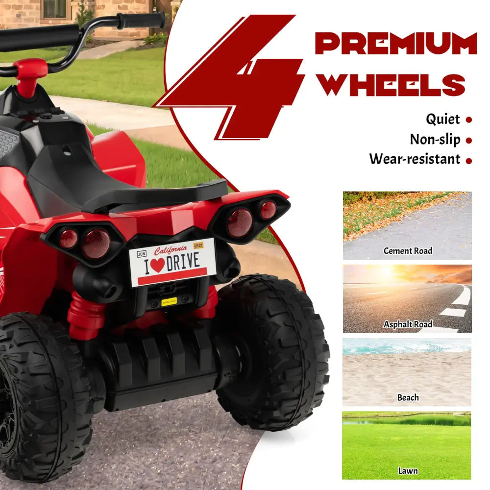 12V Kids Ride On ATV with High/Low Speed and Comfortable Seat-Red - Red - Powered Ride On Toys