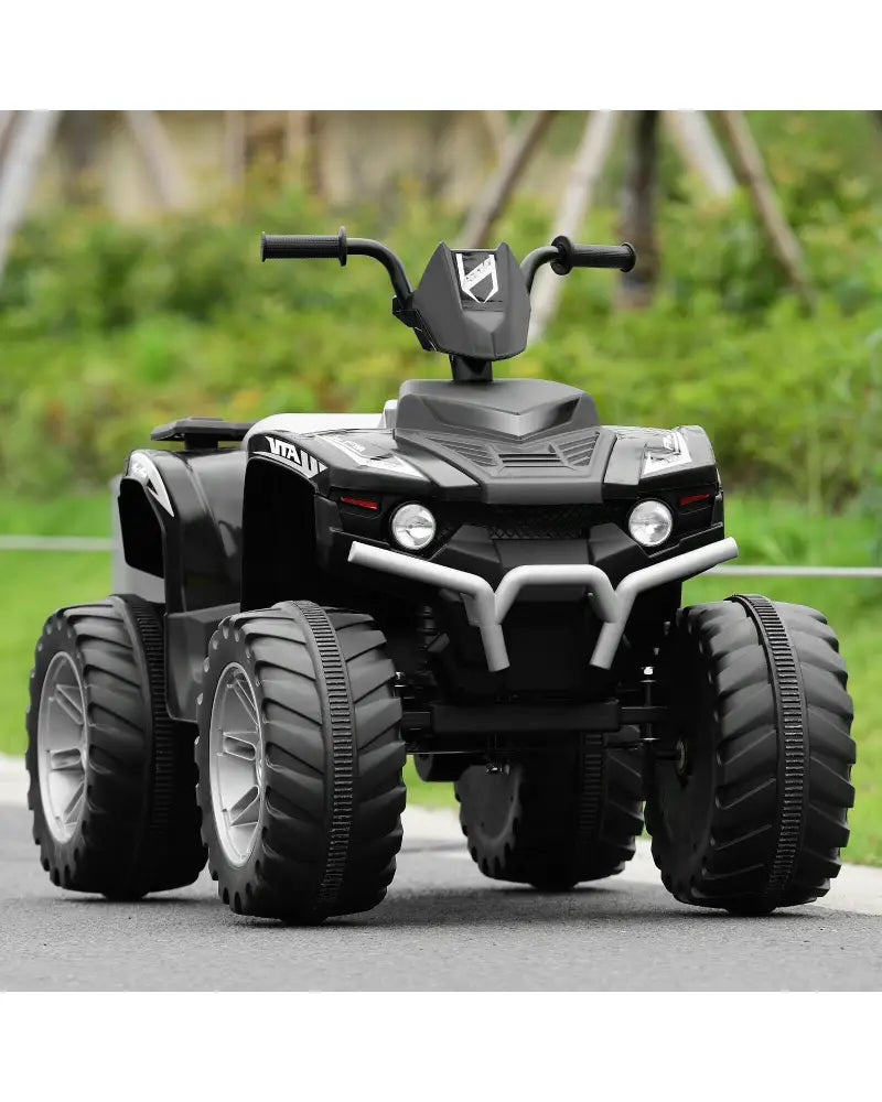 12V Kids Ride on ATV with LED Lights and Treaded Tires and LED lights-Black - Black - Powered Ride On Toys