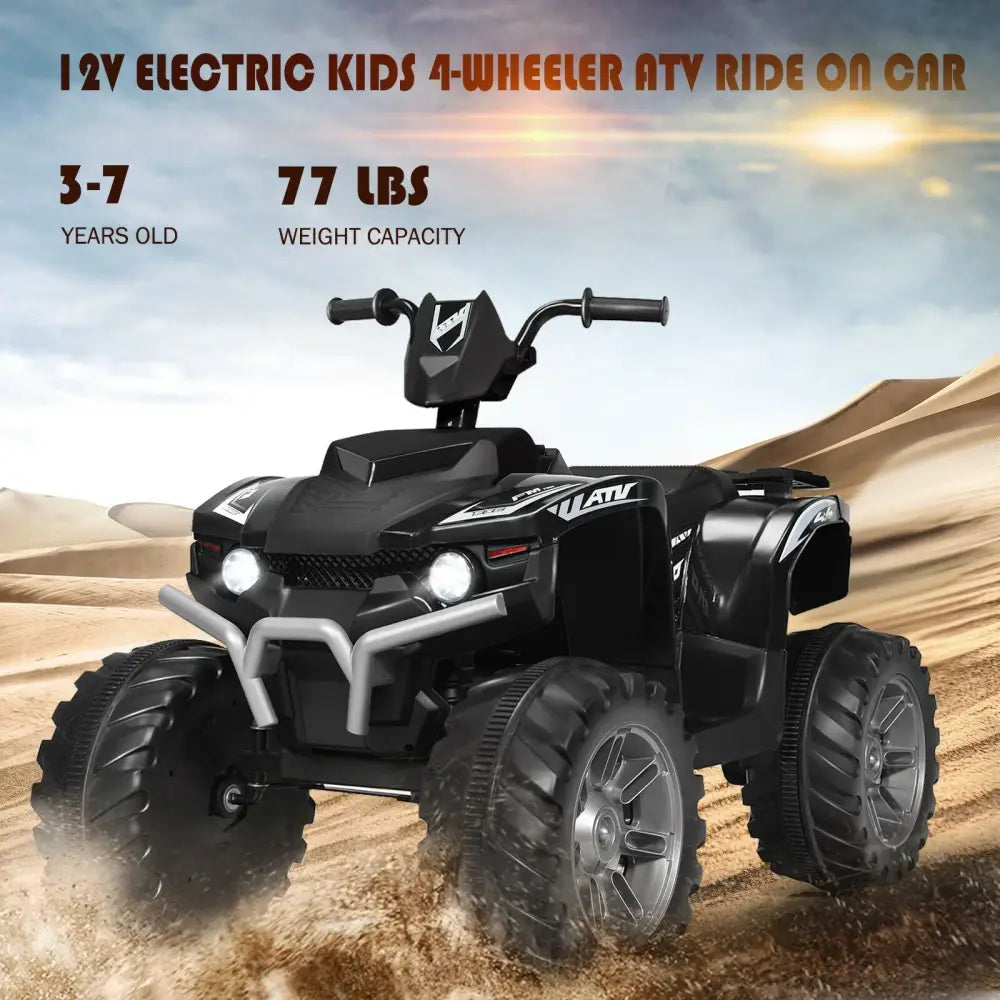 12V Kids Ride on ATV with LED Lights and Treaded Tires and LED lights - Black - Oasis Home Essentials