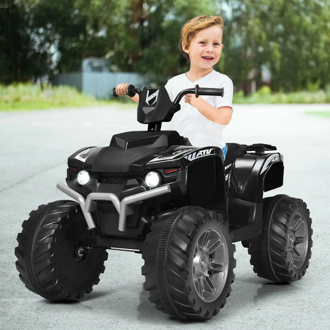 12V Kids Ride on ATV with LED Lights and Treaded Tires and LED lights - Black - Oasis Home Essentials