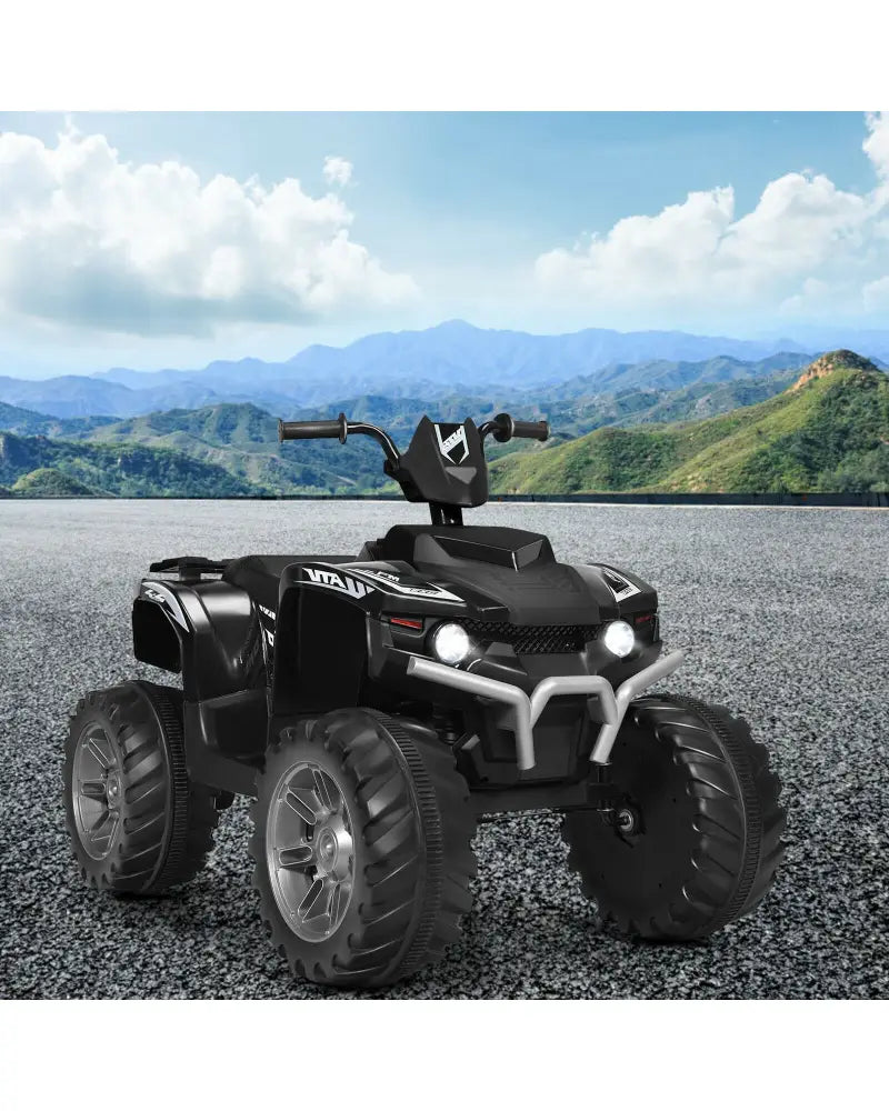 12V Kids Ride on ATV with LED Lights and Treaded Tires and LED lights-Black - Black - Powered Ride On Toys