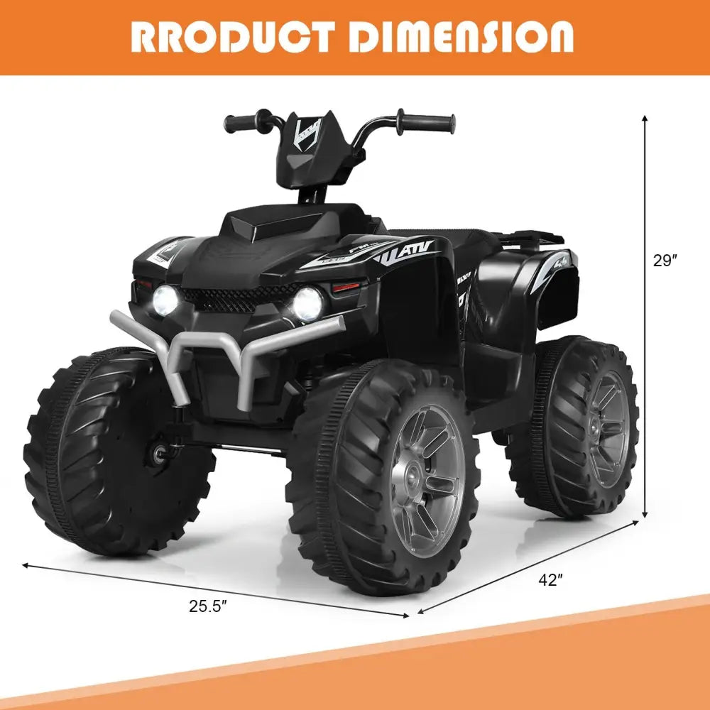 12V Kids Ride on ATV with LED Lights and Treaded Tires and LED lights - Black - Oasis Home Essentials